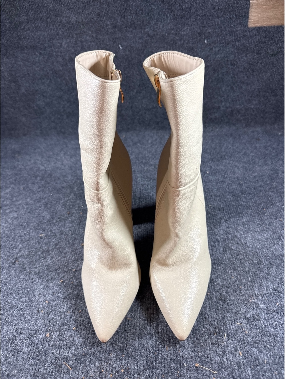 Lulus Womens Size 8 Cream Ivory Pointed Toe High Heel Mid Calf Boots Side Zip